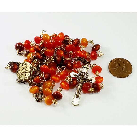 St Benedict Handmade 5 Decade Rosary, Brass Wire, Lucite Vintage Beads - Picture 6 of 10